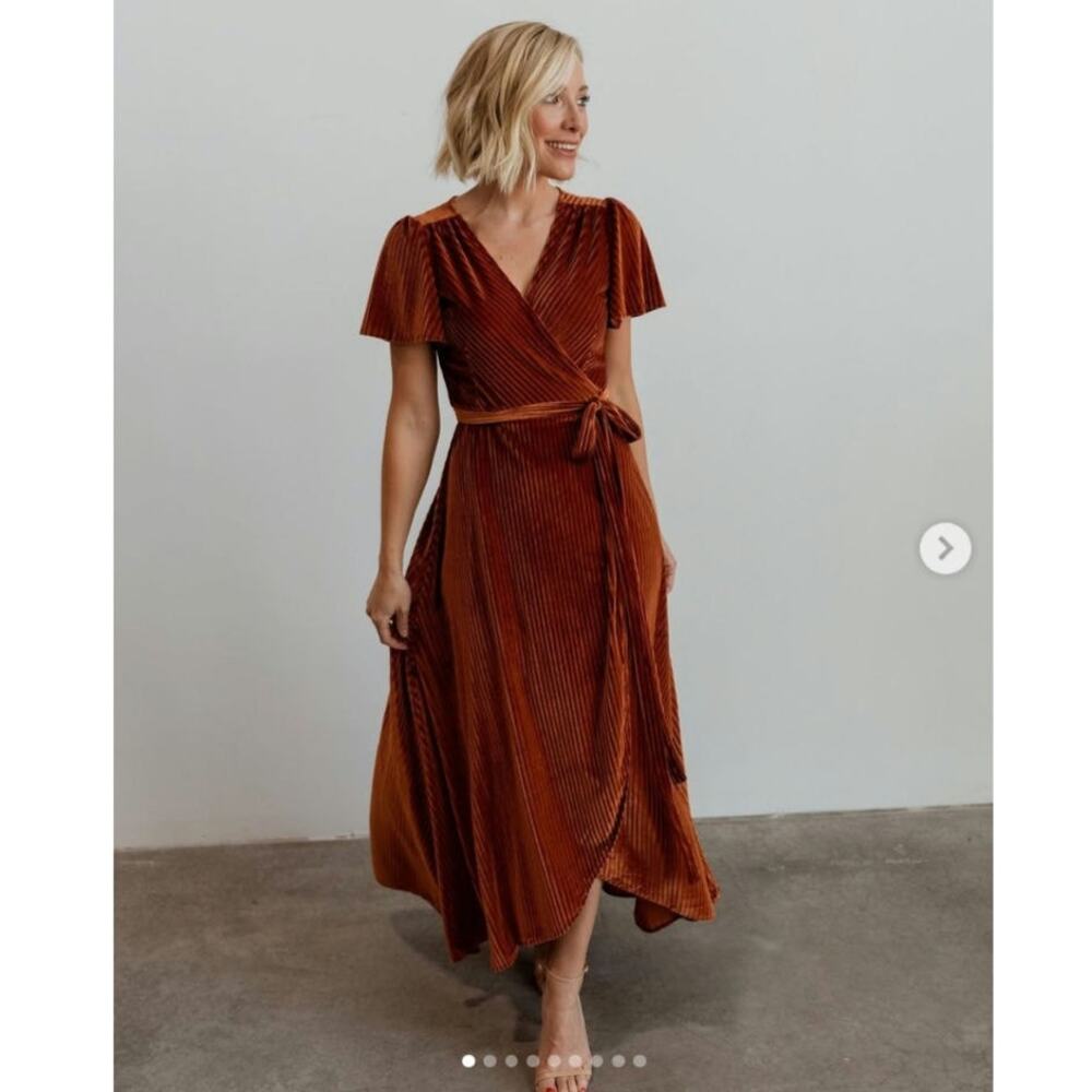 Baltic Born Rust Pleated Wrap Dress